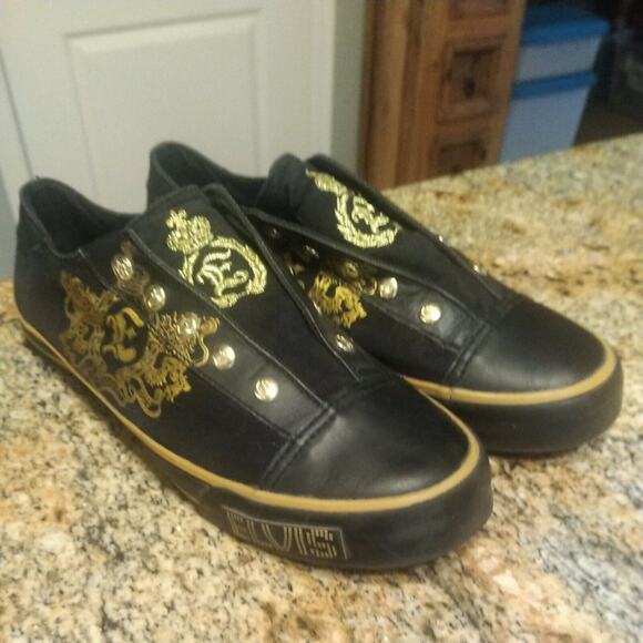 Elvis Shoes Rock and Roll Women Size 9 Black/Gold Rare Embroidered 1977 - Picture 2 of 12